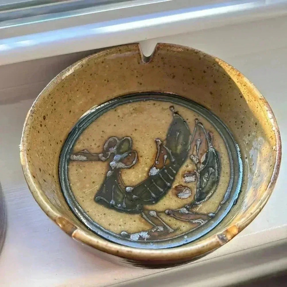 OTAGIRI Japanese Hand painted stoneware roadrunner ashtrays (2), mid-century MCM - Picture 2 of 10